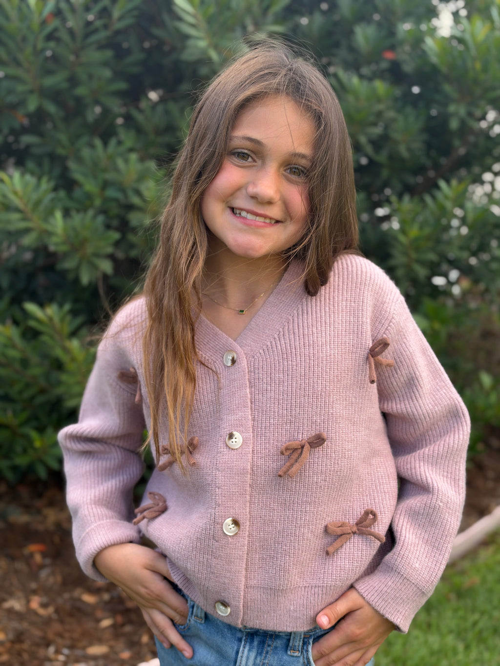 Mauve Bow Cardigan
