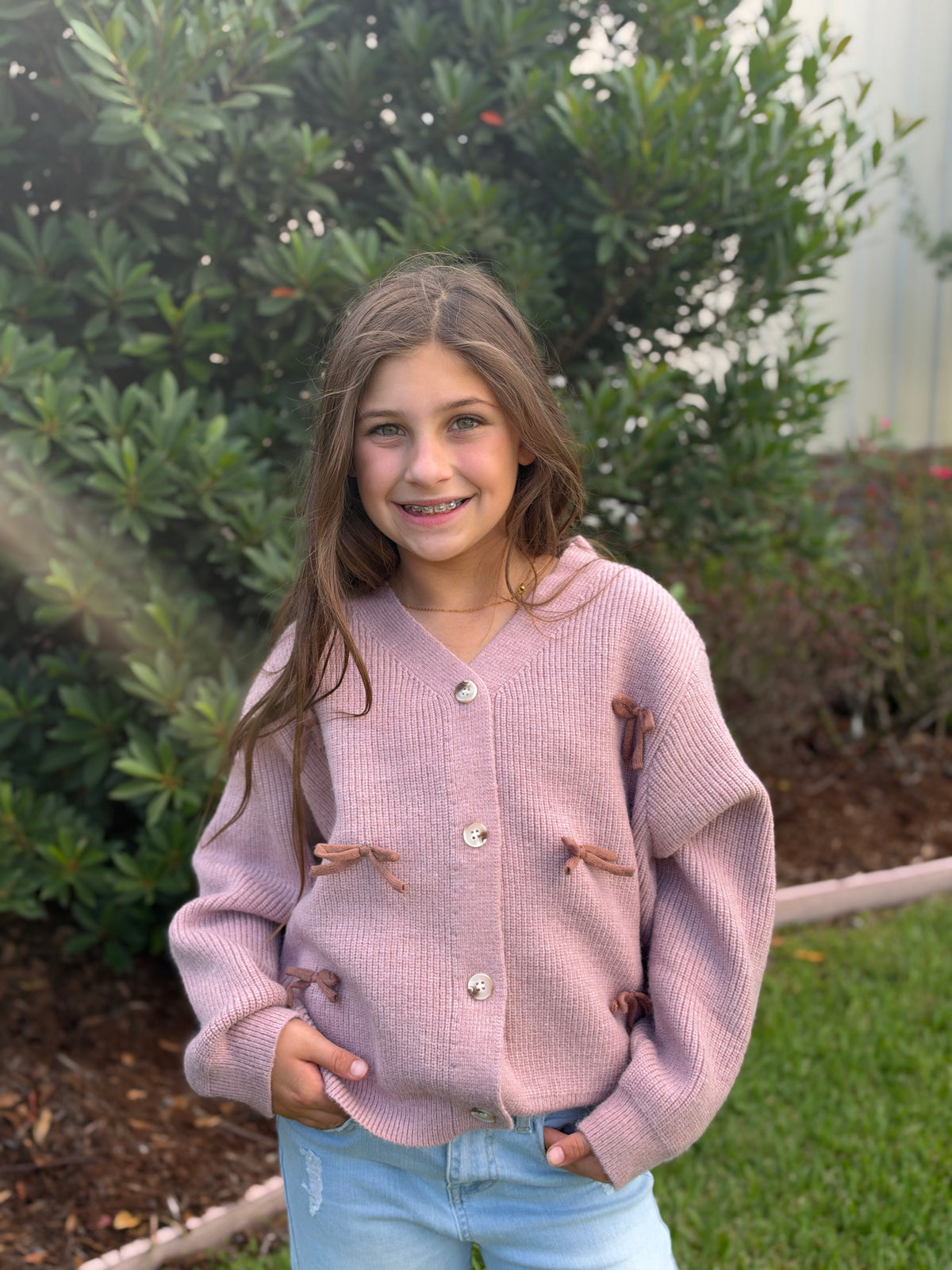 Mauve Bow Cardigan
